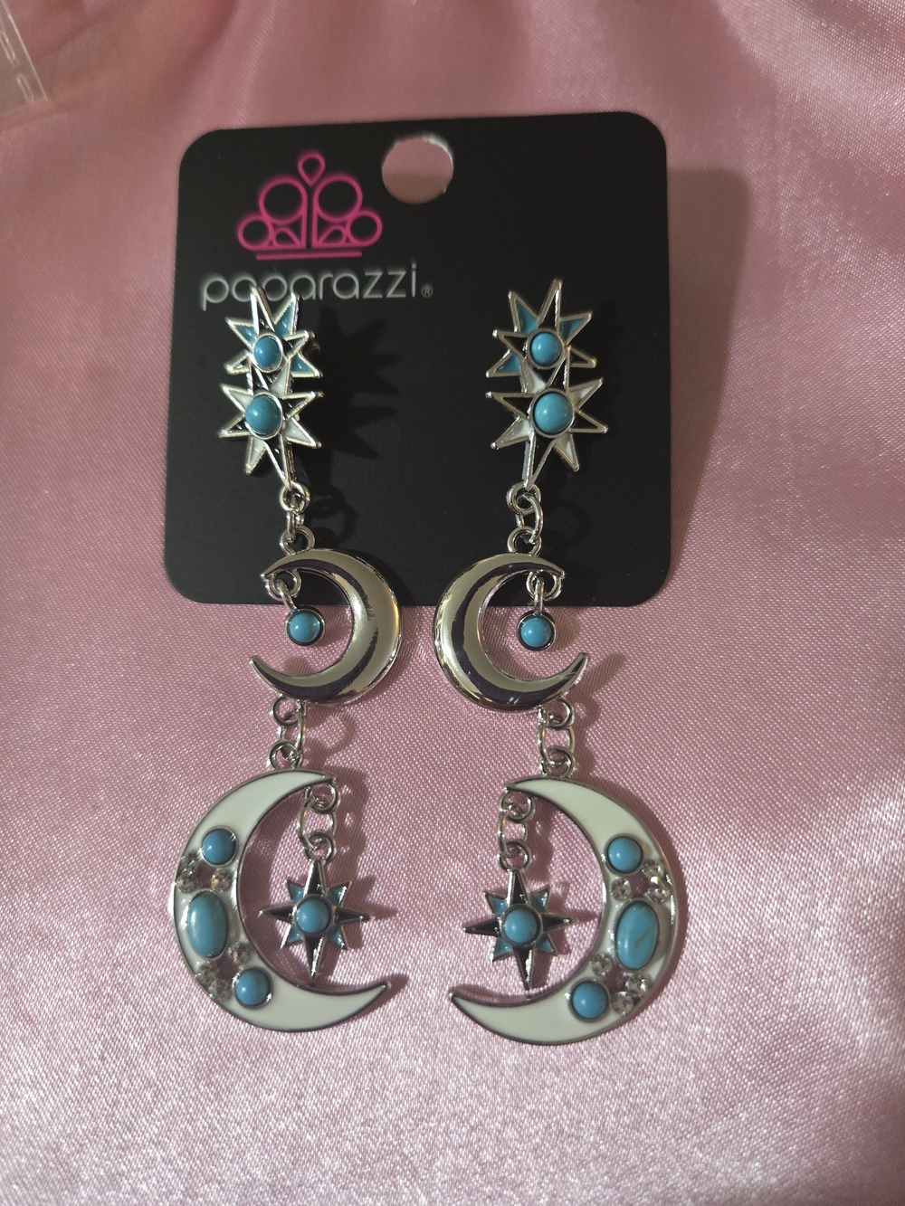 paparazzi Silver Crescent & Star Drop Earrings with Turquoise Accents